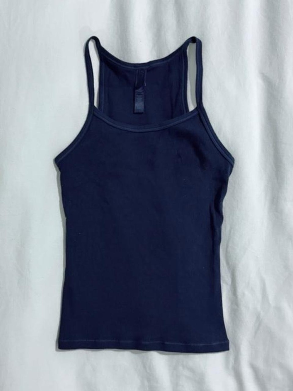 Skims Cotton Rib Long Cami in Navy